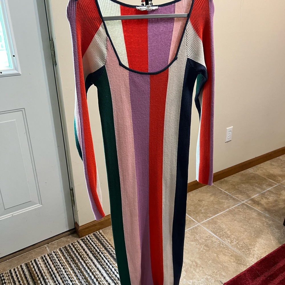 Rollo's Covergirl Cherry Dress Multicolor Vertical Stripe Knit Midi Dress